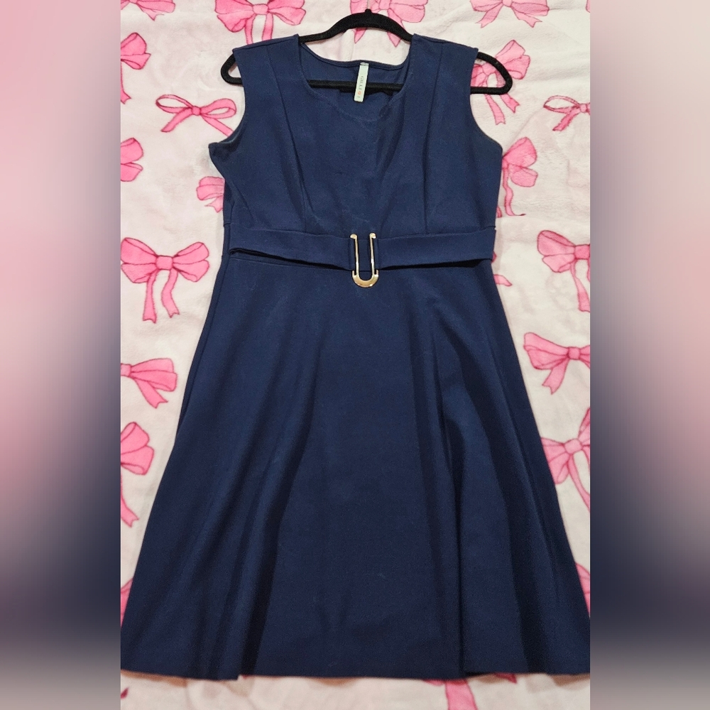 Gilli Fit & Flare Sleeveless Navy Blue Classic‎  Dress With Belt Size L
